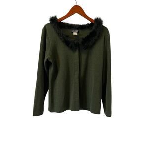 La Murina Sweater Woman’s Green Large Faux Fur Collar Made In Italy